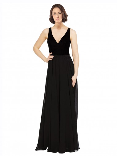 Inexpensive Stretch Velvet and Chiffon Prom Dress with V-Neckline UK