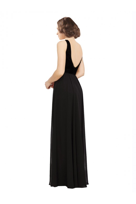 Inexpensive Stretch Velvet and Chiffon Prom Dress with V-Neckline UK