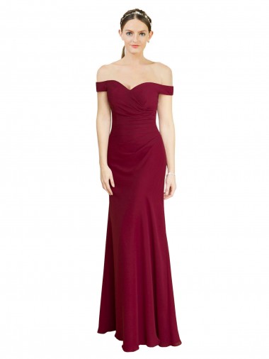 Inexpensive Off the Shoulder Long Chiffon Prom Dress with Pleats UK