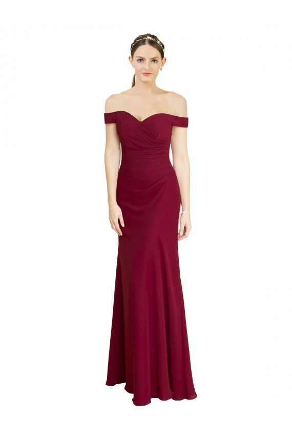 Inexpensive Off the Shoulder Long Chiffon Prom Dress with Pleats UK