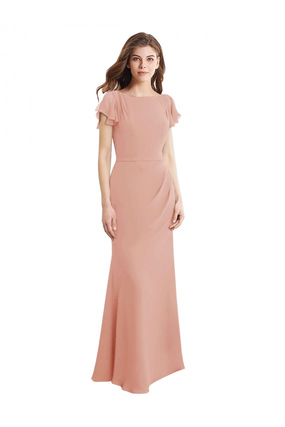 Inexpensive Cap Sleeves Long Chiffon Prom Dress with Low V-Back UK
