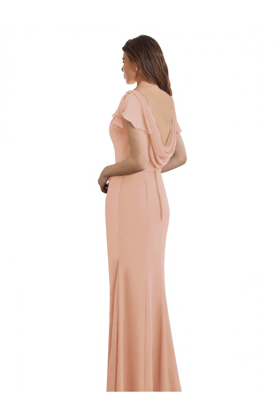 Inexpensive Cap Sleeves Long Chiffon Prom Dress with Low V-Back UK