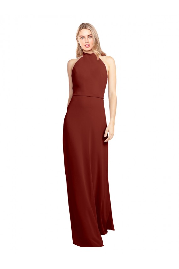 Inexpensive Slim High Neck Halter Fitted Open Back Chiffon Prom Dress UK