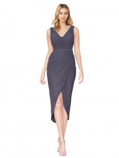 Inexpensive High Low V-Neck Chiffon Mermaid Wrap Prom Dress UK