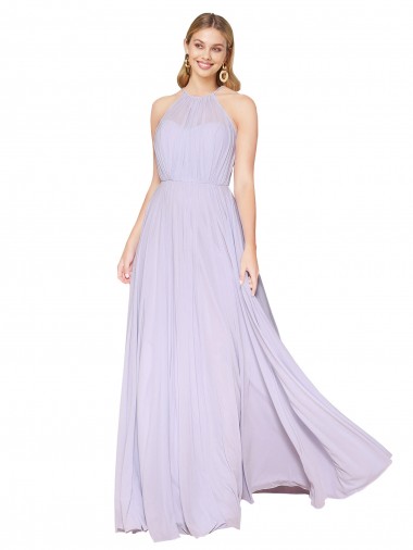 Inexpensive High Neck Halter Shirred Chiffon Prom Dress UK