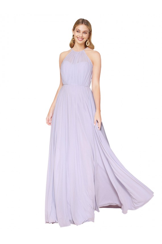 Inexpensive High Neck Halter Shirred Chiffon Prom Dress UK