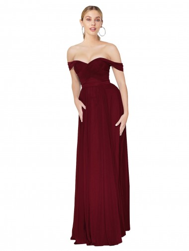 Inexpensive Shirred Sweetheat Neckline Off the Shoulder Long Chiffon Prom Dress UK