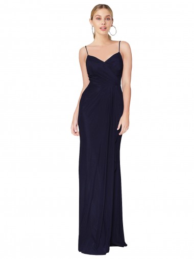 Inexpensive Draped Spaghetti Straps Long Chiffon Mermaid Prom Dress UK