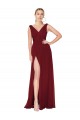 Inexpensive Draped Mermaid Long V-Neck Chiffon Prom Dress with High Slit UK