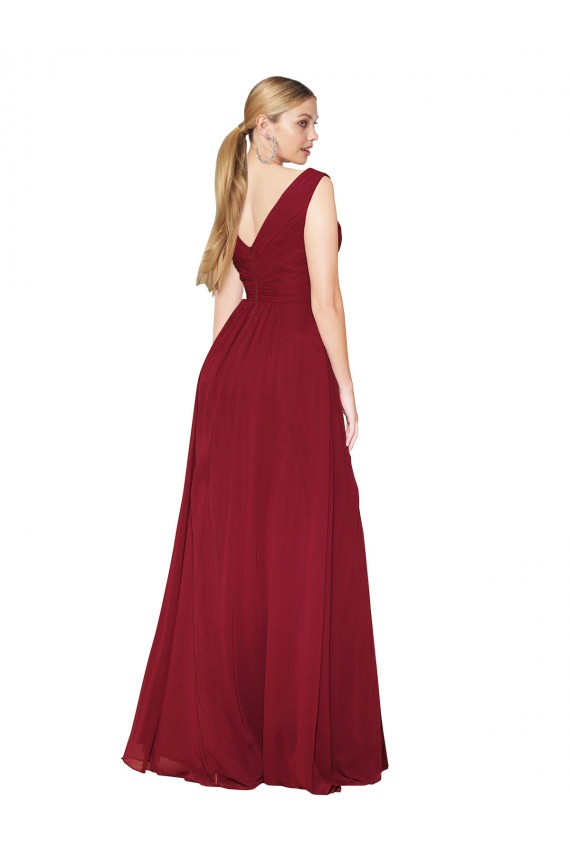 Inexpensive Draped Mermaid Long V-Neck Chiffon Prom Dress with High Slit UK