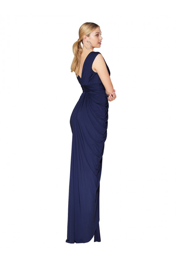 Inexpensive Draped V-Neck Long Chiffon Prom Dress with Front Slit UK