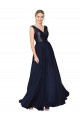 Inexpensive High Neck V-Neck Long Chiffon Prom Dress with Sequin Top UK
