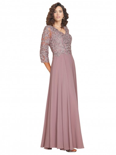 Inexpensive Hand-Beaded Bodice V-Neckline Long Sleeves Chiffon Prom Dress UK