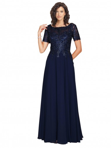 Inexpensive Short Sleeves A-Line Long Chiffon Prom Dress with Beaded Bodice UK