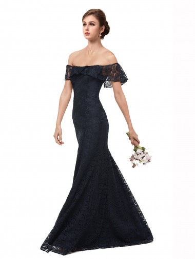 Inexpensive Off the Shoulder Long Lace Prom Dress with Flutter Sleeves UK
