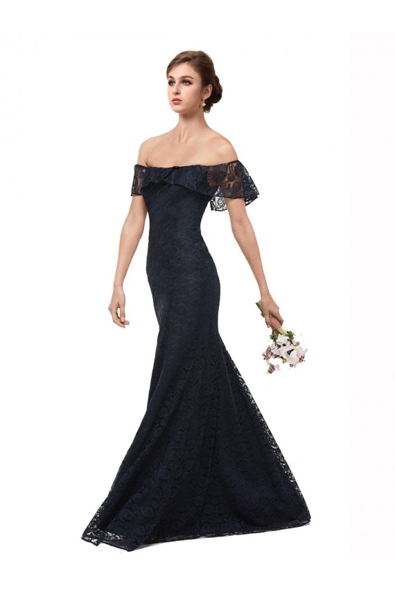 Inexpensive Off the Shoulder Long Lace Prom Dress with Flutter Sleeves UK