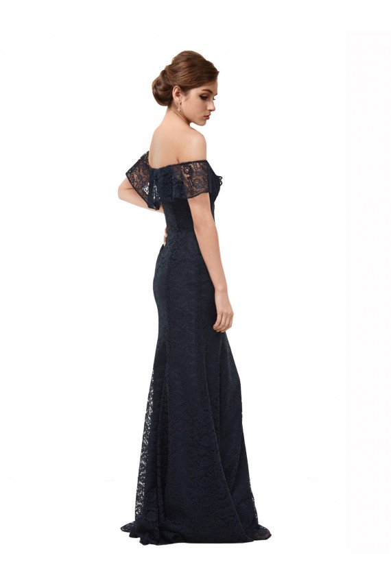 Inexpensive Off the Shoulder Long Lace Prom Dress with Flutter Sleeves UK