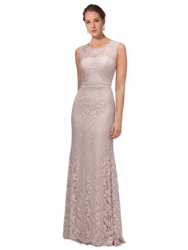 Inexpensive Long Sleeveless All Lace Prom Dress with Scoop Neckline UK