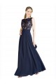Inexpensive Bateaux Neckline A-Line Lace Prom Dress with Top Nude Layer UK