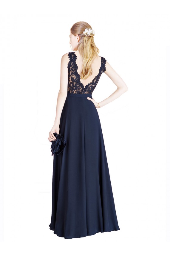 Inexpensive Bateaux Neckline A-Line Lace Prom Dress with Top Nude Layer UK