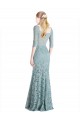 Inexpensive Half Sleeves Pleated Lace Prom Dress with Wrap-Around Portrait Neckline UK