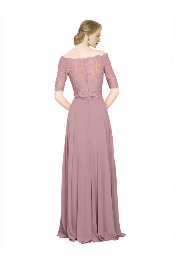 Inexpensive Off the Shoulder Lace Crop Top A-Line Chiffon Prom Dress UK