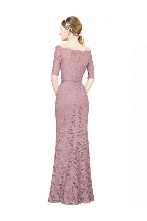 Inexpensive Short Sleeves Crop Top Mermaid Lace Prom Dress UK