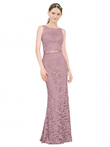 Inexpensive Sleeveless Crop Top High Neck Mermaid Lace Prom Dress UK