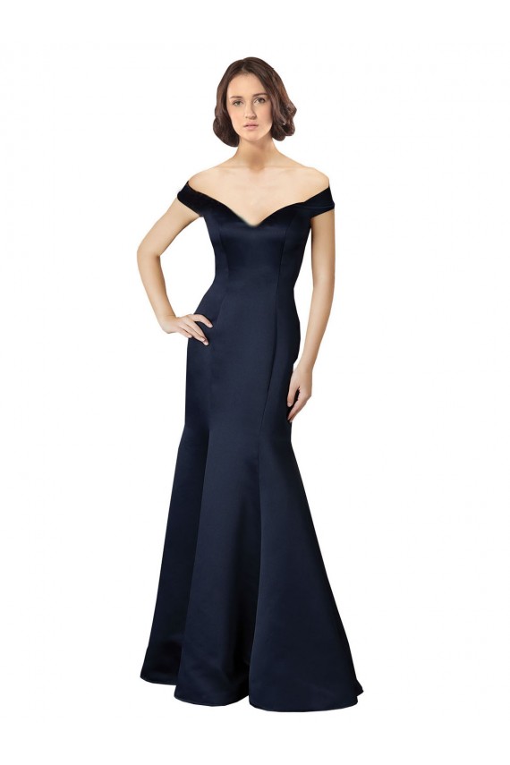 Inexpensive Fit and Flare Satin Prom Dress with Off the Shoulder Neckline UK