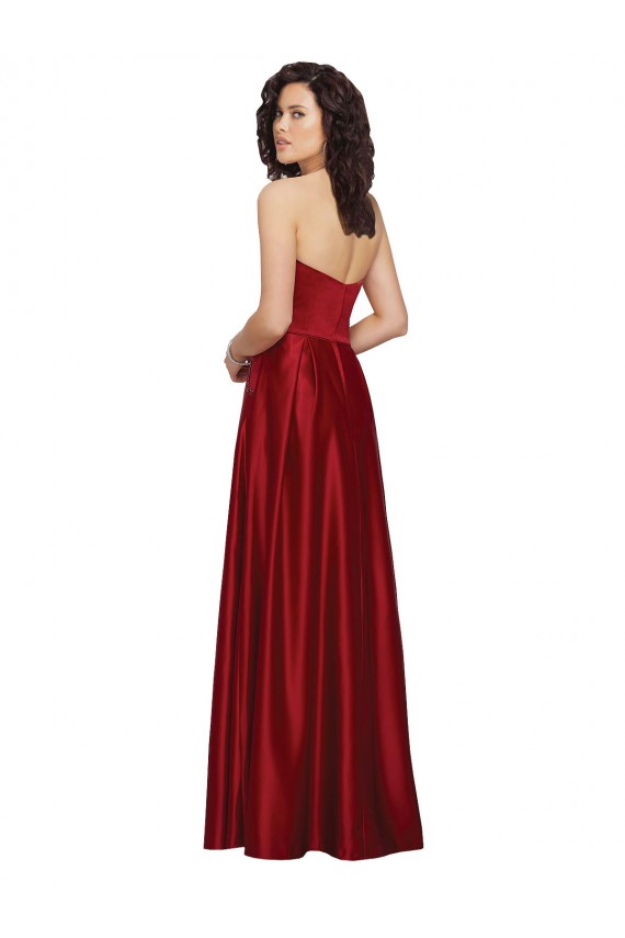 Inexpensive Strapless Satin Prom Dress with Beaded Pocket and Soft Pleating UK
