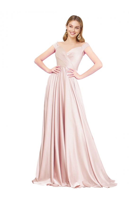 Inexpensive A-Line Off the Shoulder Sweetheart Satin Prom Dress UK