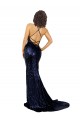 Inexpensive Mermaid V-Neck Low Back Long Sequin Prom Dress UK