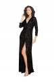 Inexpensive Deep V-Neckline Full Back Long Sleeves Sparkling Sequin Prom Dress with High Slit UK