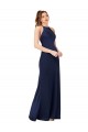 Inexpensive High Neck Satin Prom Dress with Strappy Back UK