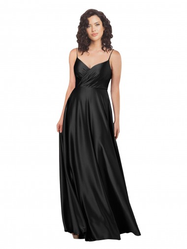 Inexpensive Full Length V-Neckline Silky Satin Prom Dress with Full Skirt UK