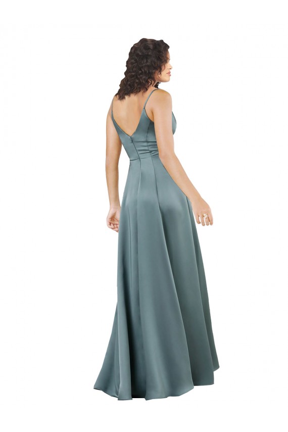 Inexpensive Silky Satin Floor-Length Long Prom Dress with V-Neckline UK