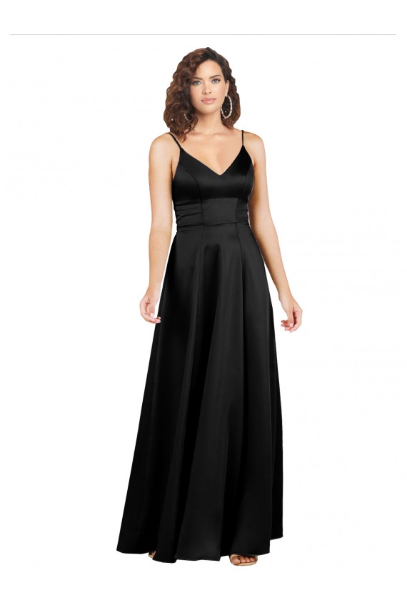 Inexpensive Silky Satin Floor-Length Long Prom Dress with V-Neckline UK