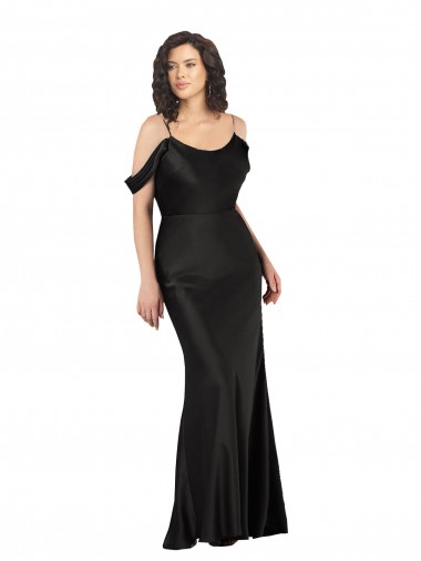 Inexpensive Off the Shoulder Sleeves Silky Satin Prom Dress with Skirt Slit UK