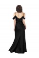 Inexpensive Off the Shoulder Sleeves Silky Satin Prom Dress with Skirt Slit UK