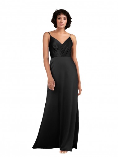 Inexpensive Full Length V-Neckline Silky Satin Prom Dress with Spaghetti Straps UK