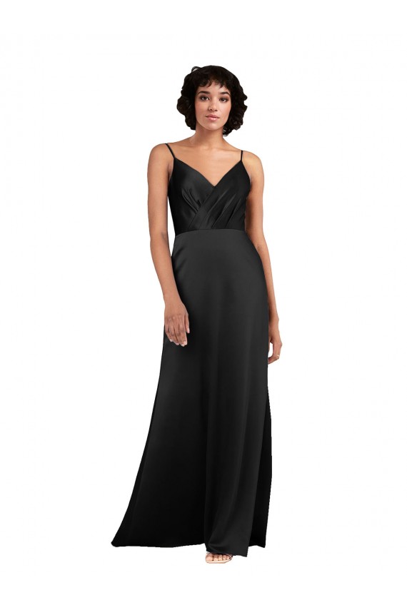 Inexpensive Full Length V-Neckline Silky Satin Prom Dress with Spaghetti Straps UK