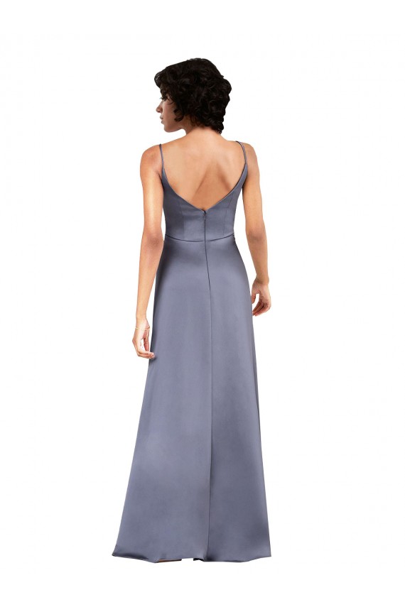 Inexpensive Full Length V-Neckline Silky Satin Prom Dress with Spaghetti Straps UK