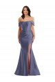 Inexpensive Off the Shoulder Corset Silky Satin Mermaid Prom Dress with Side Slit UK