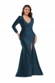 Inexpensive Long Sleeves Draped Wrap Silky Satin Mermaid Prom Dress with Front Slit UK