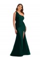 Inexpensive Cascading Bow One Shoulder Silky Satin Mermaid Prom Dress with Front Slit UK