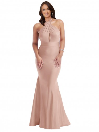 Inexpensive Criss Cross Halter Open Back Silky Satin Mermaid Prom Dress UK