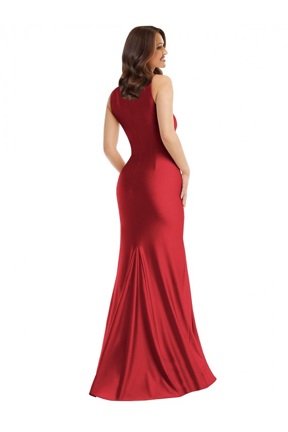 Inexpensive Square Neck Silky Satin Mermaid Prom Dress with Side Slit UK