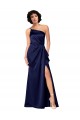 Inexpensive One Shoulder Silky Satin Prom Dress with Skirt Slit UK
