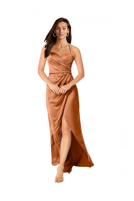 Inexpensive Faux-Wrap Skirt Silky Satin Prom Dress UK