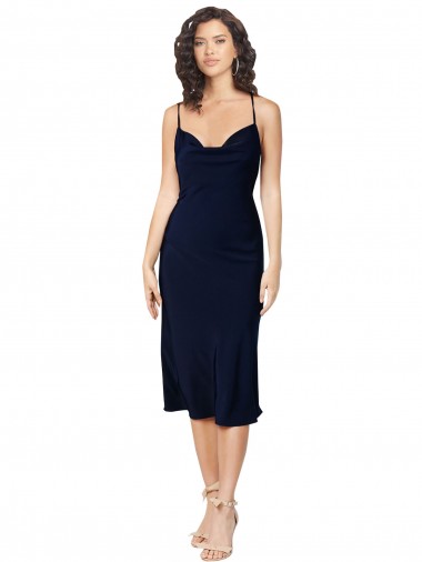 Inexpensive Short Midi Length Silky Satin Cocktail Prom Dress / Homecoming Dress with Cowl Neck and Cross Back Straps UK